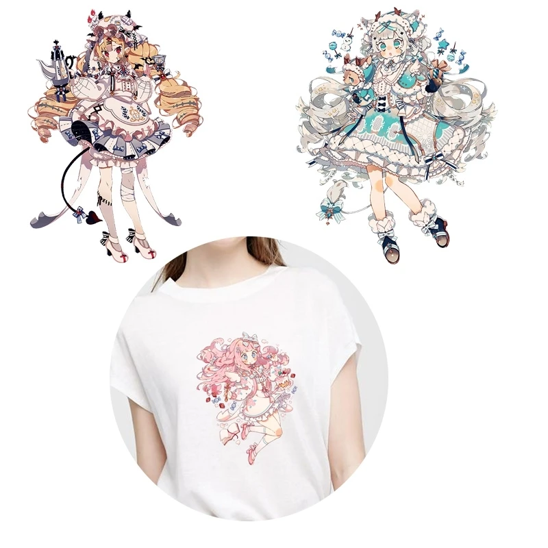 

DIY Iron On Transfer Kawaii Anime Girl Patches For Clothes Stripe Iron Heat Transfer Vinyl Patch Sticker Thermal Applique Badge