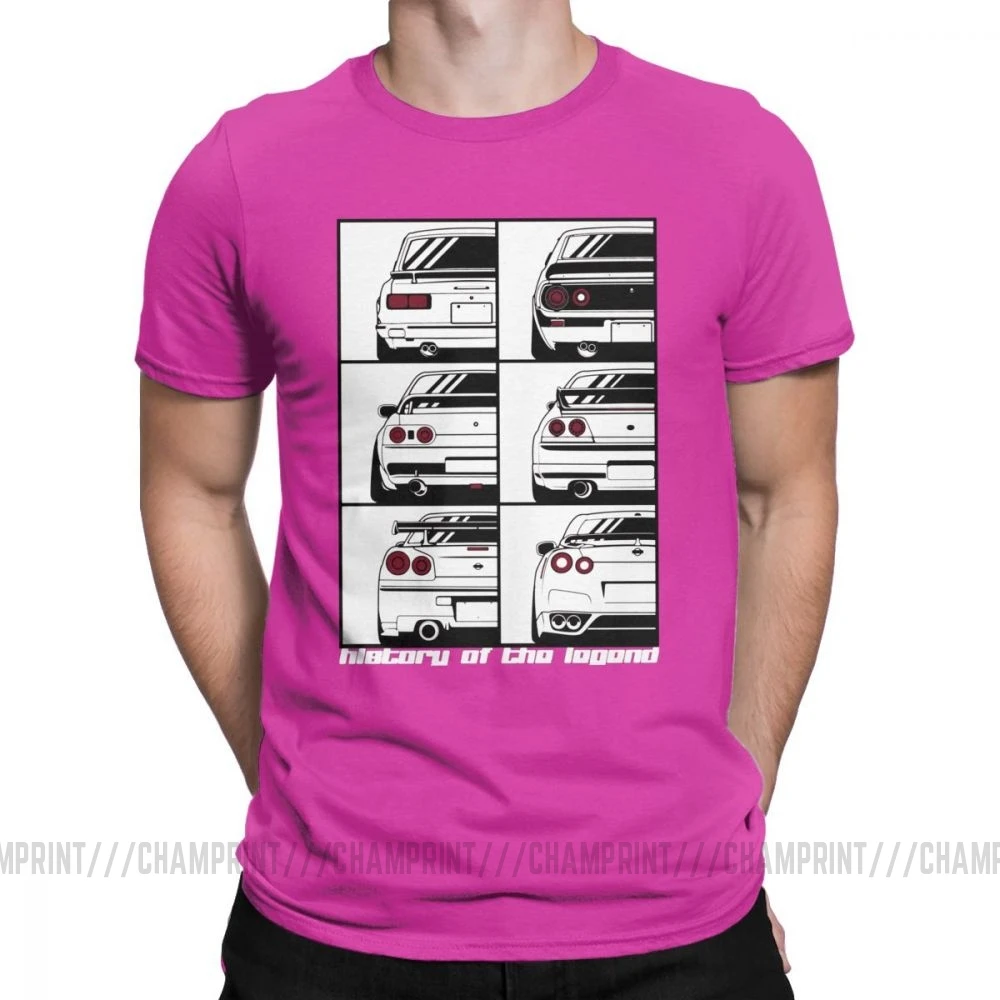 Мужские GTR Skyline история футболки автомобили моторы Japan JDM Datsun хлопковая одежда короткий рукав вырез лодочкой футболка большой размер футболки - Цвет: Фуксия