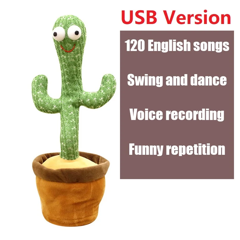Dancing Cactus 120 Song Speaker Talking Usb Charging Voice Repeat Plush Cactu Dancer Toy Talk Plushie Stuffed Toys For Baby Girl