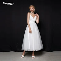 verngo simple a line tulle wedding dress spaghetti straps tea length bridal party dresses vintage women formal gown plus size