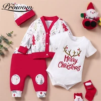 prowow christmas baby girl clothes set 4pcs newborn bobysuitpantcoat festival kids girls clothing autumn winter infant outfits