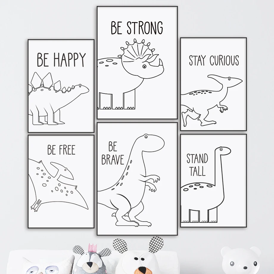 

Cartoon Animals Line Dinosaur Ebotaceratops Wall Art Canvas Painting Nordic Posters And Prints Wall Pictures For Kids Room Decor