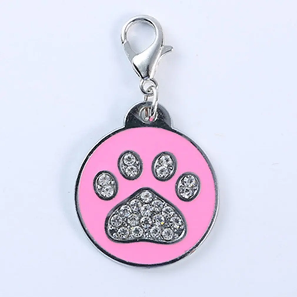 Zinc Alloy Pet ID Tag with Shiny Rhinestone Paw Bone Pattern Identify Card Mini Dog Cat Collar Pendant Accessories | Дом и сад