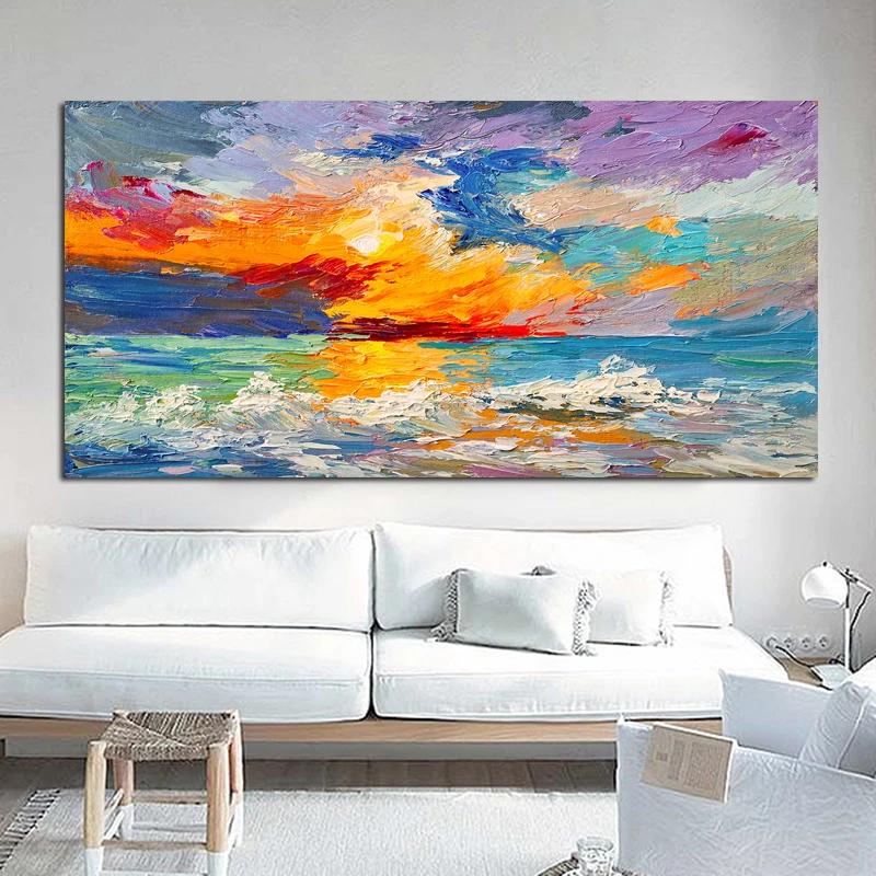 

Colorful Abstract Art Clouds Sea Sunset Painting Wall Art Pictures For Living Room Posters And Prints Oil Painting On Canvas