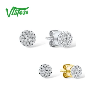 Женские золотые серьги VISTOSO, 14 к, 585 Желтоебелое золото, сверкающие бриллианты, изящные круглые трендовые серьги-гвоздики, ювелирные украшения