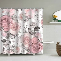 pink flower shading printed shower curtain waterproof bathroom curtain