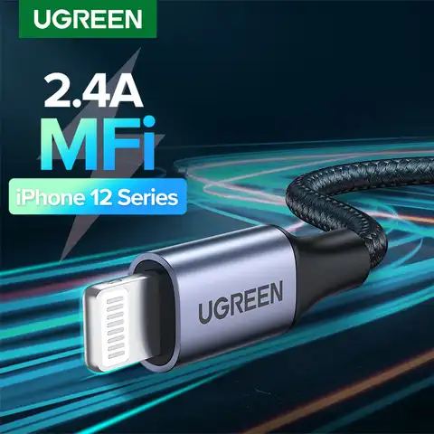 Сертифицированный MFI USB кабель Ugreen с разъемом Lightning, зарядное устройство для iPhone 13, 12, 11, xs, xr, 8, 7, 6s plus, 5se, Apple ipad, быстрая зарядка, плетеный кабел...