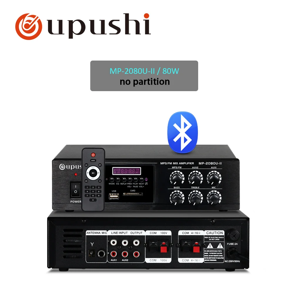 Oupushi MP-2050U-II система общественного адреса Профессиональный Усилитель постоянного давления контроль мобильного телефона USB карта воспроизведения музыки - Цвет: MP-2080-II