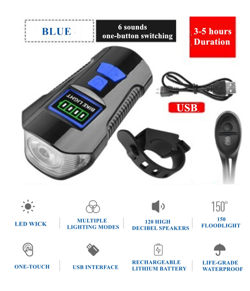 

Водонепроницаемый велосипедный фонарь, передний фонарь для велосипеда с USB-зарядкой, ЖК-экраном