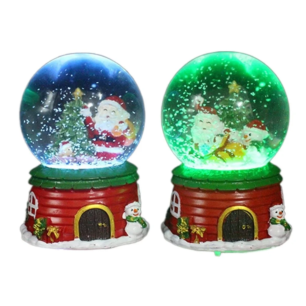 

ztgs Glowing Resin Music Box Crystal Ball Dreamy Snow Glass Lights Christmas Gift With Speaker Santa Claus Crafts Desktop