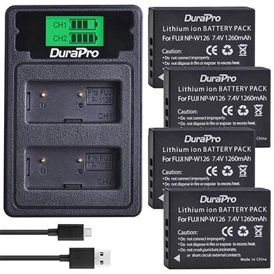 4 Battery Set 2X1260 мА/ч, NP-W126 NP W126 Камера Li-Ion Батарея+ ЖК-дисплей USB Dual Зарядное устройство для цифровой фотокамеры Fuji HS50 HS35 HS33 HS30EXR XA1 XE1 X-Pro1 XM1 X-T10 - Цвет: 4 Battery Set