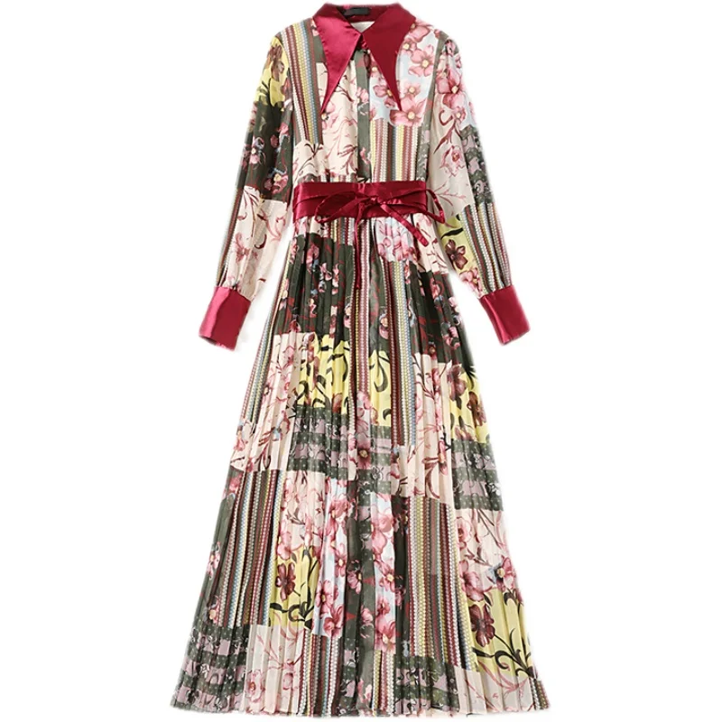 

Women Autumn Designer Elegant Dress Print Shirt Dress New Lantern Sleeve Sexy Office Party Robe Female Vintage Dress Vestidos