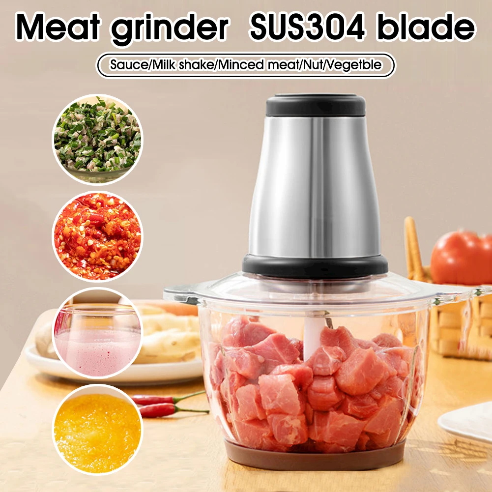 

2 Speeds 300W Stainless steel 2L Capacity Electric Chopper Meat Grinder Mincer Food Processor Slicer for Meat Vegetables Fruits