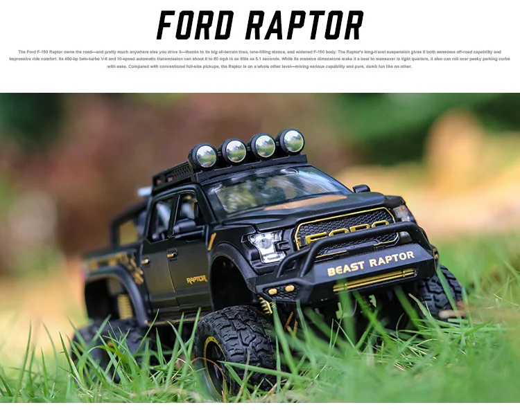 Hot 1:28 scale wheels Ford F150 Raptor metal model with light and sound Pickup truck diecast car pull back alloy toy collection