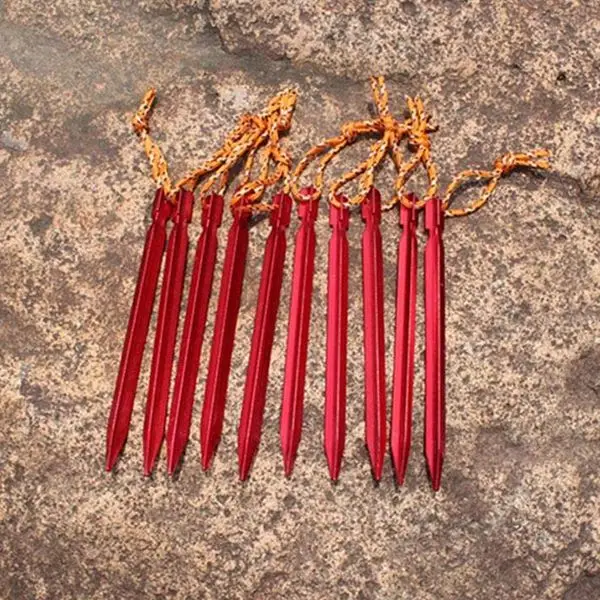 

Tent Stakes Rhombic Tent Pegs 7 Inch Ultralight Aluminum Camping Hiking Peg with Pull Cords & Pouch,Pack of 10
