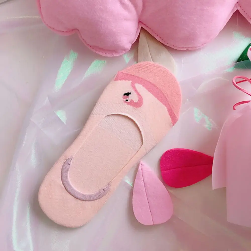 Осенние акриловые носки лодочки с рисунком фламинго Симпатичные кавайные