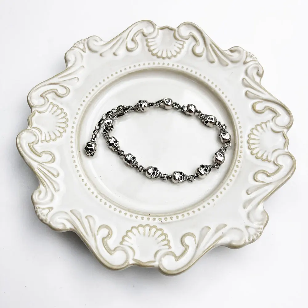 Цепочка из серебра 925 пробы с бусинами в виде черепа для мужчин и женщин |