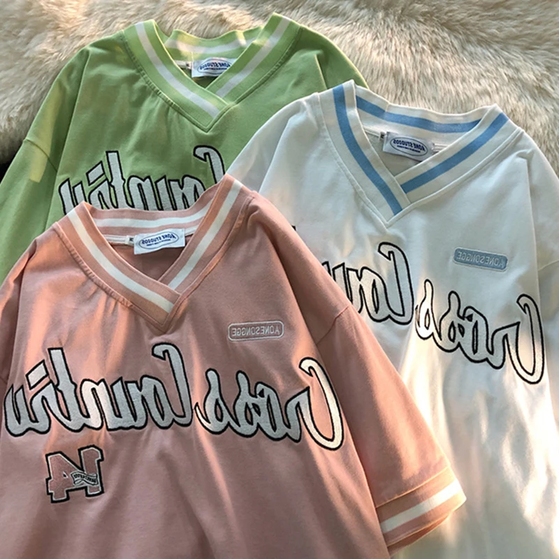 

Женская хлопковая футболка с коротким рукавом, свободная универсальная брендовая футболка с вышивкой и надписью, в Корейском стиле, лето 2021