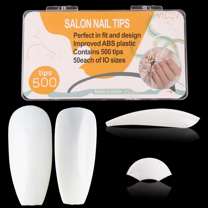 

Ins Hot Selling Ballet Coffin Full Cover Nail Tips 500pcs/Box Korea ABS Material Clear/Natural/White Full Cover False Nails