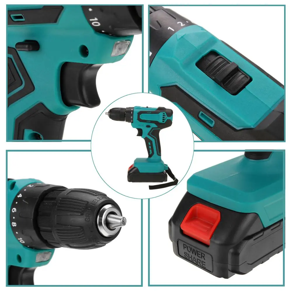 

10mm Cordless Drill Electric Screwdriver 20+3 Torque Mini Wireless Power Driver with 2x Battery LED Light Drill DIY Power Tool