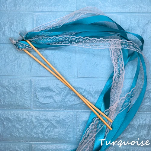 Turquoise and Lace 50 шт. свадебные ленты палочки скручивающаяся лента для танцев реквизит лента на палочке с кружевом DIY Свадьба День Рождения Вечеринка подарки - Цвет: Turquoise and Lace