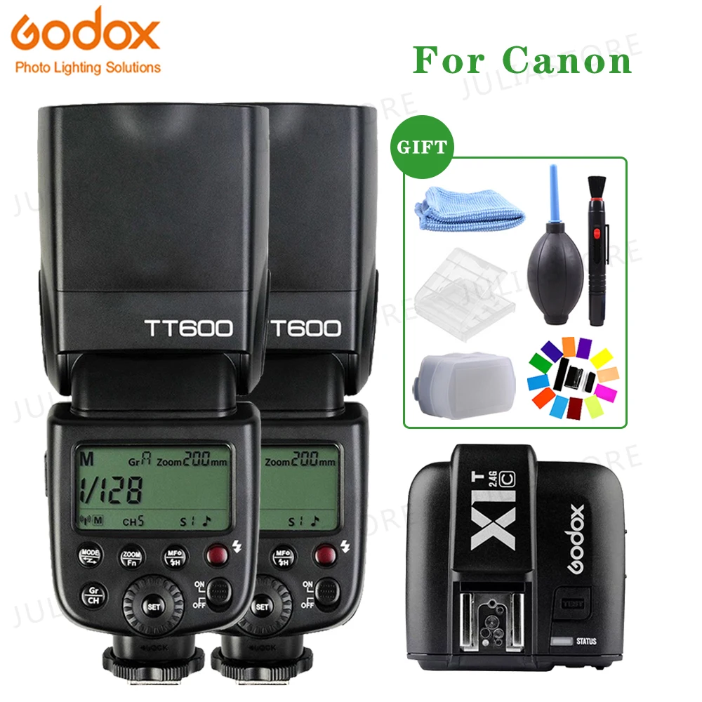 2x Godox TT600 2,4G Беспроводная система X камера вспышки Speedlites с X1T-C передатчиком триггера для камеры Canon s+ Бесплатный Подарочный комплект