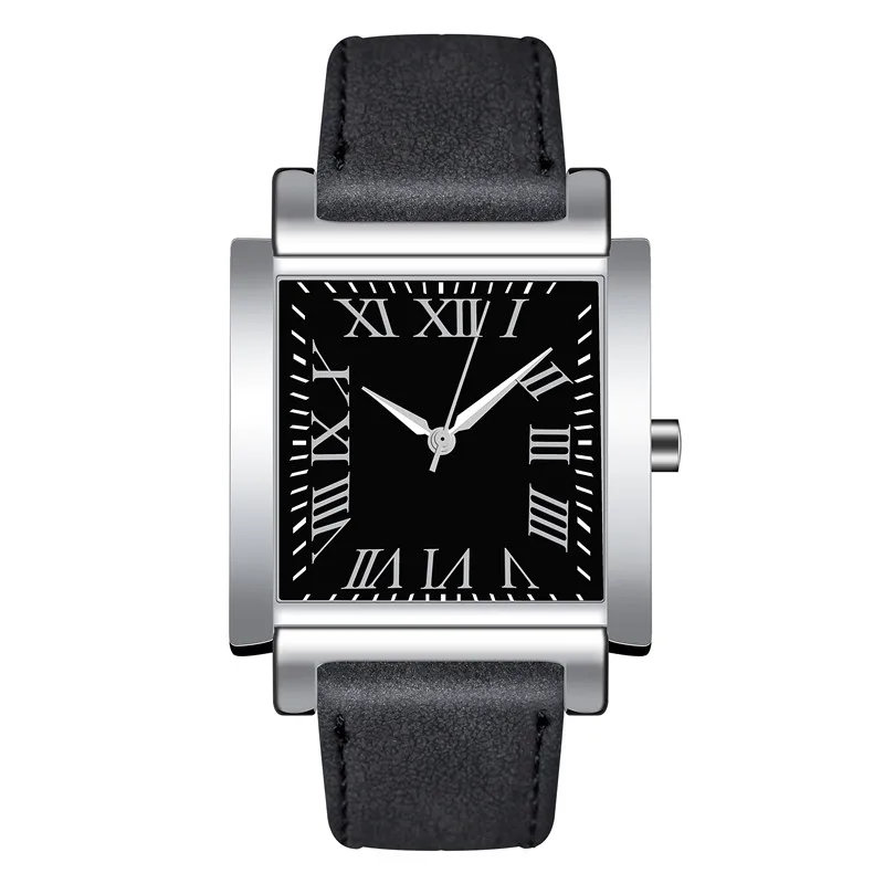 Мужские кварцевые часы с кожаным ремешком квадратной формы | Наручные