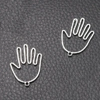 10pcs silver plated hollow palm pendants hip hop bracelet earrings metal accessories diy charms for jewelry crafts making a1378
