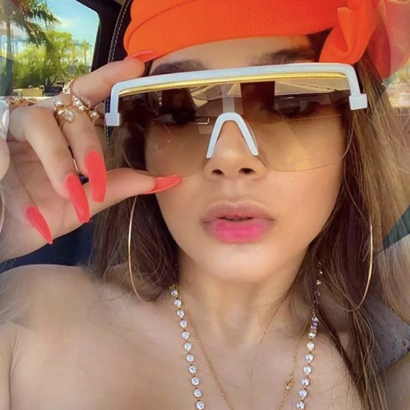 

Rimless Sunglasses Square Women Men Oversize 2021 Retro Brand Design Flat Top Rectangle Eyewear UV400 Big Shades Oculos Female