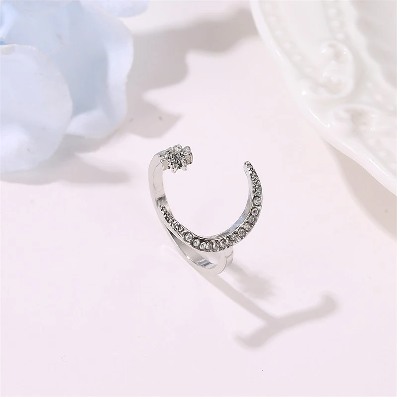 

2021 New Fashion Moon Star Guardian Open Rings for Women Cute Adjustable Silver Rose Gold Color Finger Ring Wedding Jewelry Gift