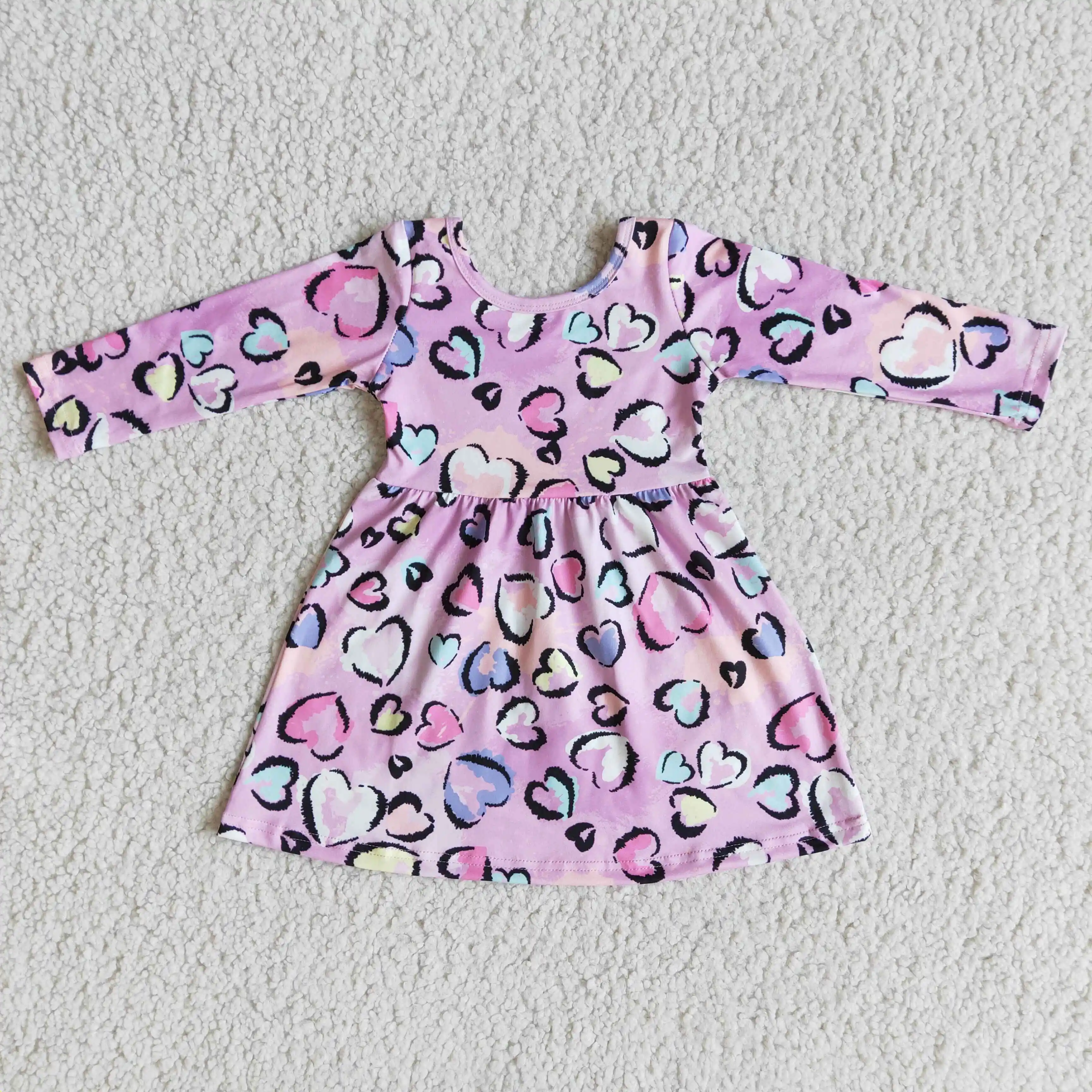

Tie-dyed colorful heart girl's dress spring long sleeve children's clothing wholesale fashion girl's party birthday dress