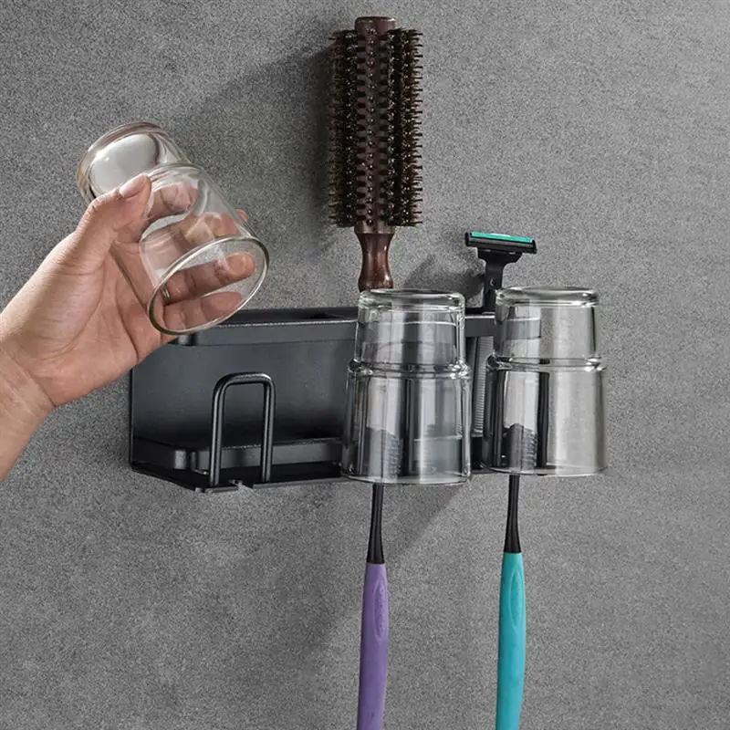 

Toothbrush Holder Wall Mount Space Aluminum Creative Toothbrush Mouth Cup Holder Storage Rack Toothbrush Organizer for Bathroom