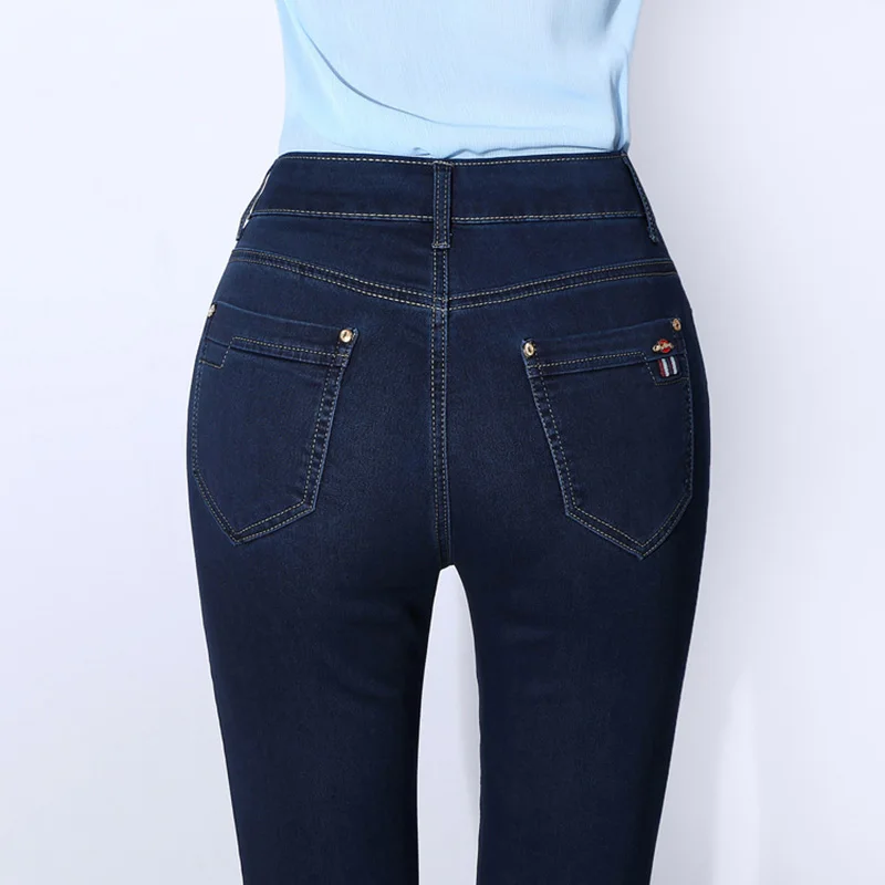 Джинсы клеш МОМ женские с завышенной талией узкие джинсы брюки из денима стрейч