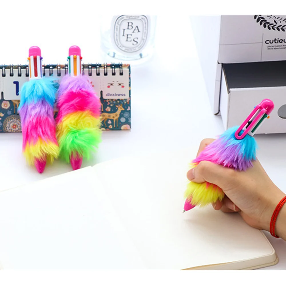 

4pcs Plush Pen Six-Color Ballpoint Pen Creative Stationery Office Gift Writing Pen (Random Color)