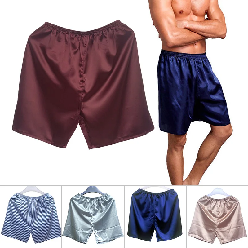 

Men's Shorts Sleep Bottoms Sleepwear Men Underwear Solid Silk Satin Boxers Shorts Nightwear Pajamas Men Colthing