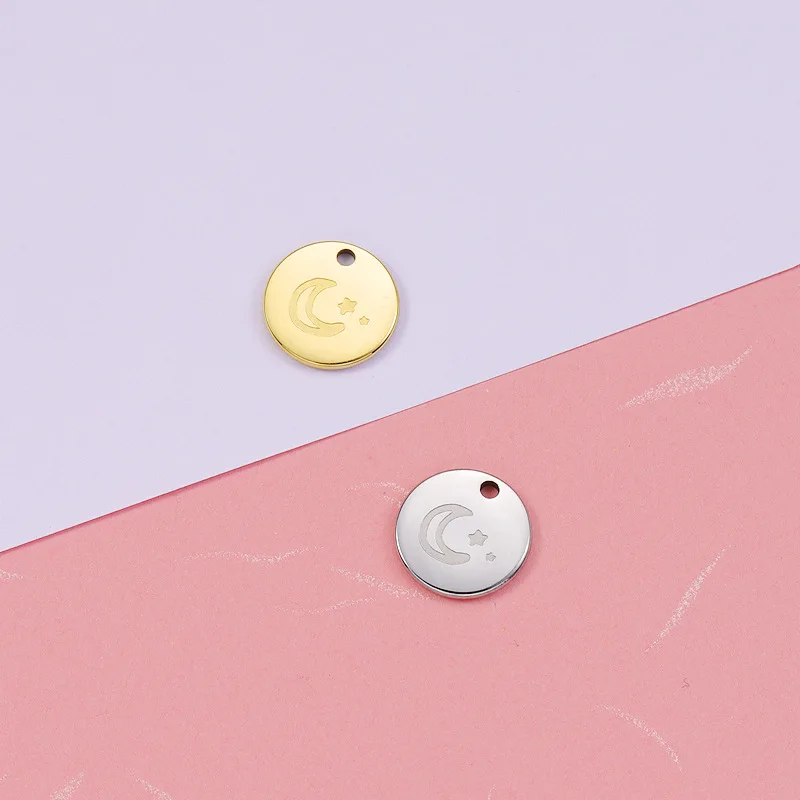 5 шт./лот круглые углы гравировка Луны звезды подвески зеркальная полированная