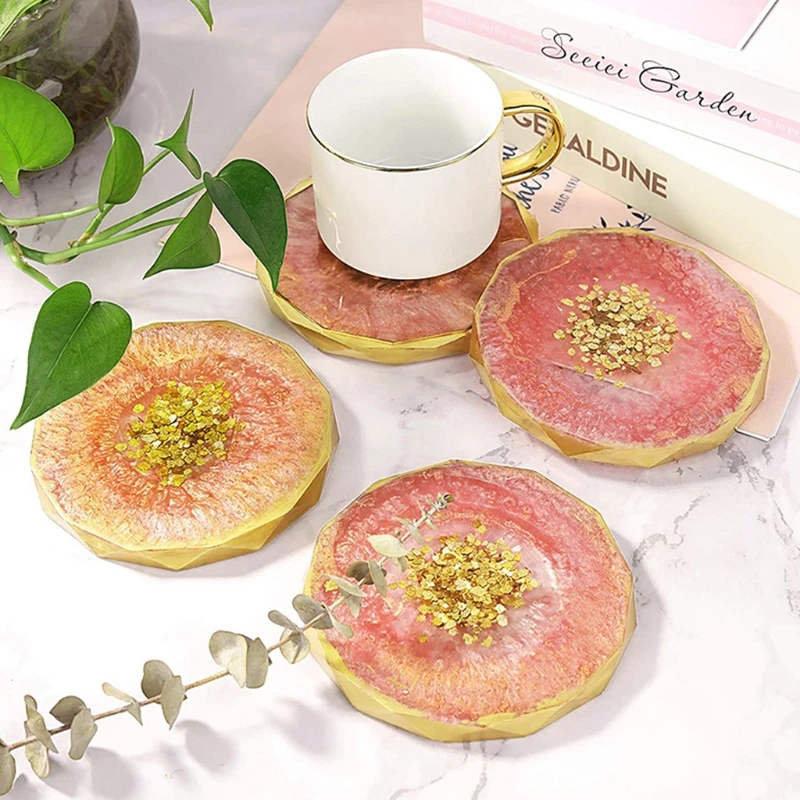 

50PE Silicone Heart-shaped Round Coaster Silicone Epoxy Resin Molds Glossy Silicone Mold for Agate Resin Coasters Cup Mats