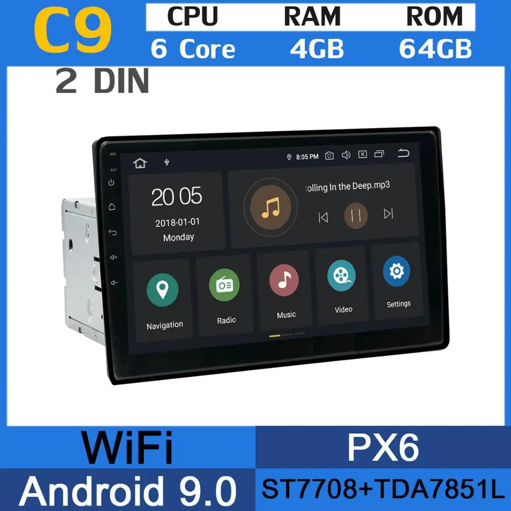 6Core 4G RAM 64G PX 10," 180 ° вращающийся Android 9,0 PX6 4 Гб+ 64 Гб 2 Din 2Din универсальный радио Автомобильный мультимедийный DVD стерео плеер gps радио двойной Din - Цвет: 6Core 4G RAM 64G PX