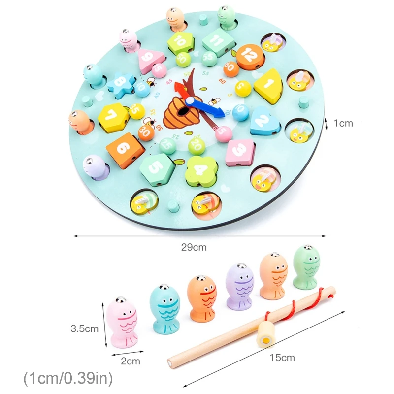 

1 Set Clock Memory Chess Wooden Magnetic Fishing Toys Kids Early Educational Puzzles Toy Parent-child Interactive Game