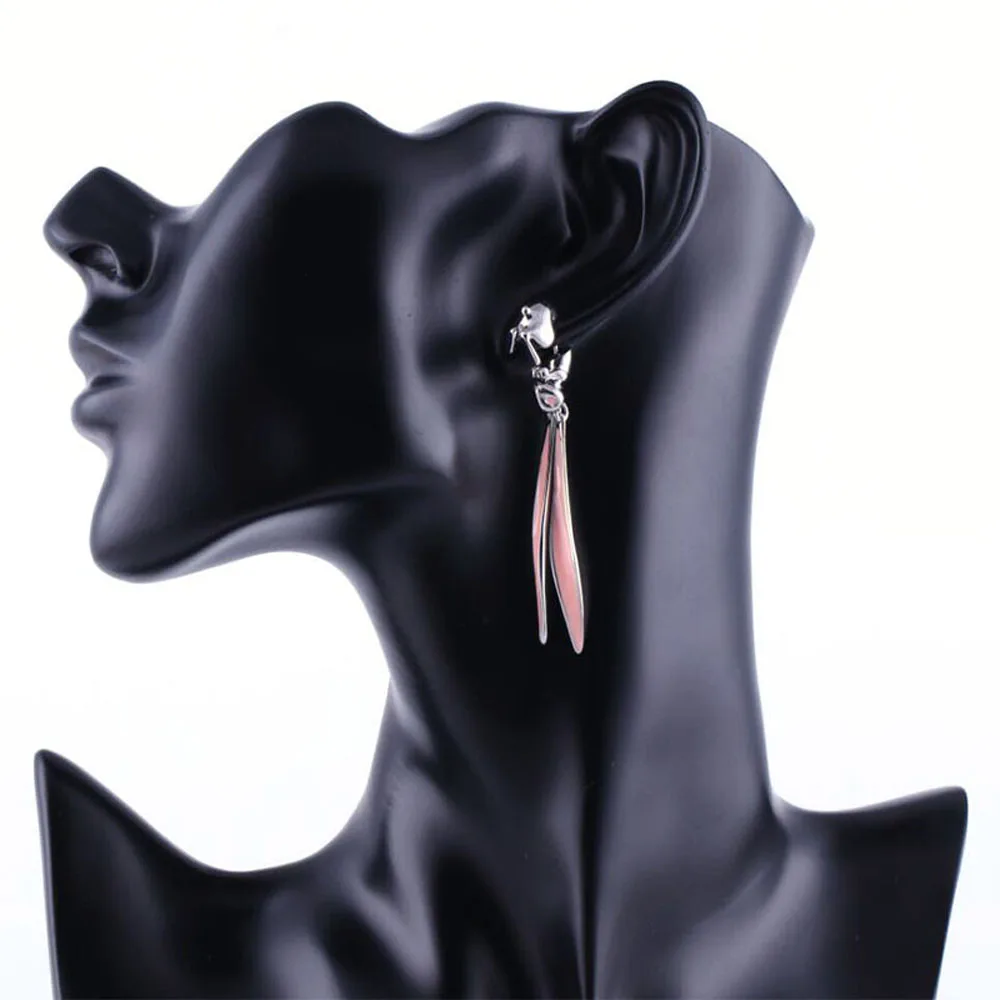 Fashion Lovely Shiny Rhinestone Pink Long Rabbit Ear Glaze Metal Design Drop Earrings for Women Girls Party Gift | Украшения и