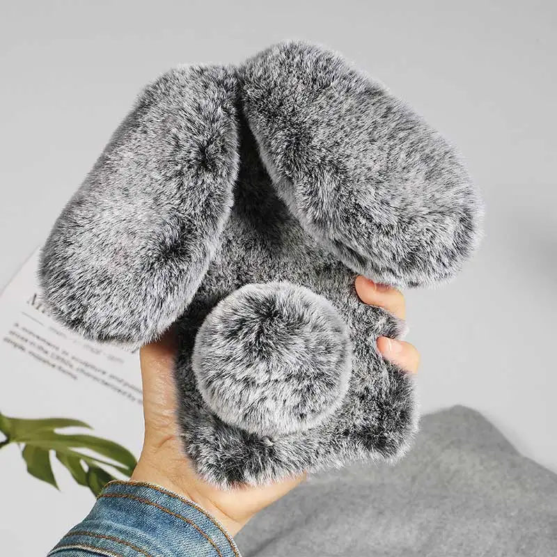 

Rabbit Ears warm fluffy Diomand phone Case For Xiaomi Redmi Note 8 7 7A 6 6A A2 A3 GO Y3 K20 CC9 CC9E Lite Pro fur Back Case