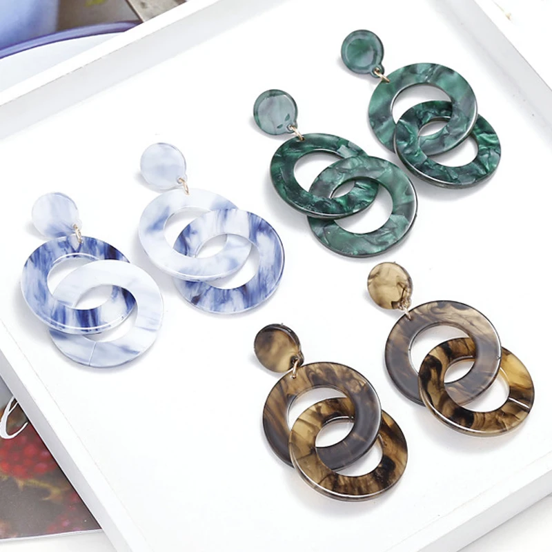 Новые модные двойные круглые зеленые акриловые серьги M & G для женщин Серые Синие