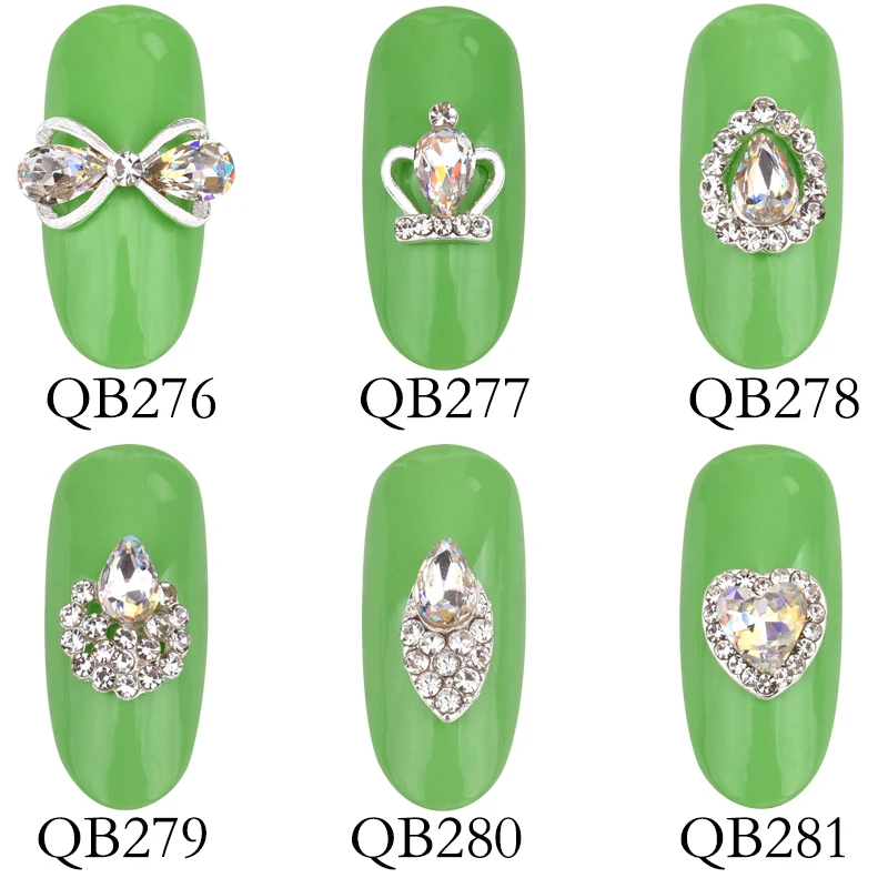 

10 pcs / batch nail art decoration 3D charm crystal rhinestone design nail jewelry style with silver nail accessories supplies