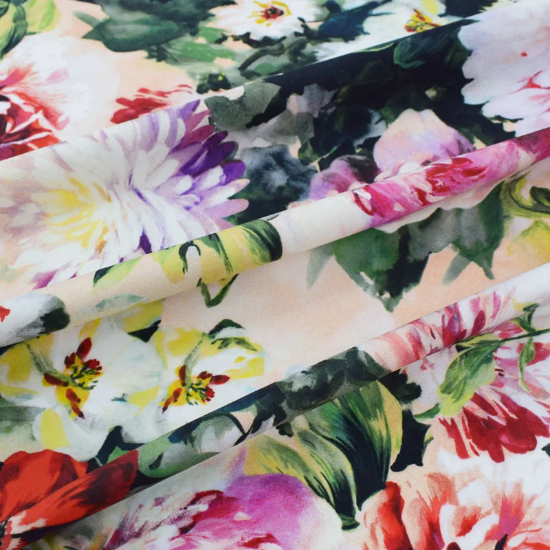 

Flowers bloom digital painting pure cotton fabric for satin dress tissus au metre telas bazin riche vestidos tissu tecido tela