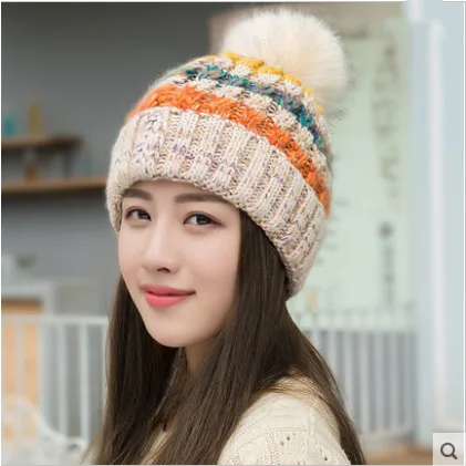 Теплая осенне-зимняя женская шапка в Корейском стиле, разноцветная вязаная уличная Толстая шерстяная шапка, Прямая поставка с фабрики