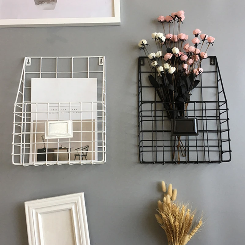 Metal Decorative Storage Basket DIY Iron Grid Flower Pot Hanging Shelf Wall Art Mounted Frame Mesh Display Rack Home Decoration | Дом и сад