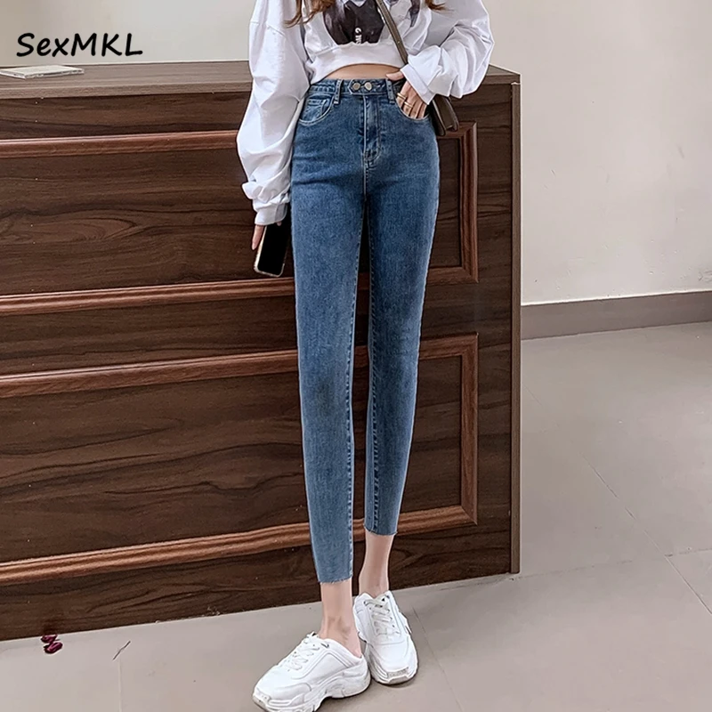 

Plus Size Sexy Skinny Jeans Women High Waist 2021 Elegant Streetwear Denim Trousers autumn Winter Black Bottoms Slim Y2k Pants