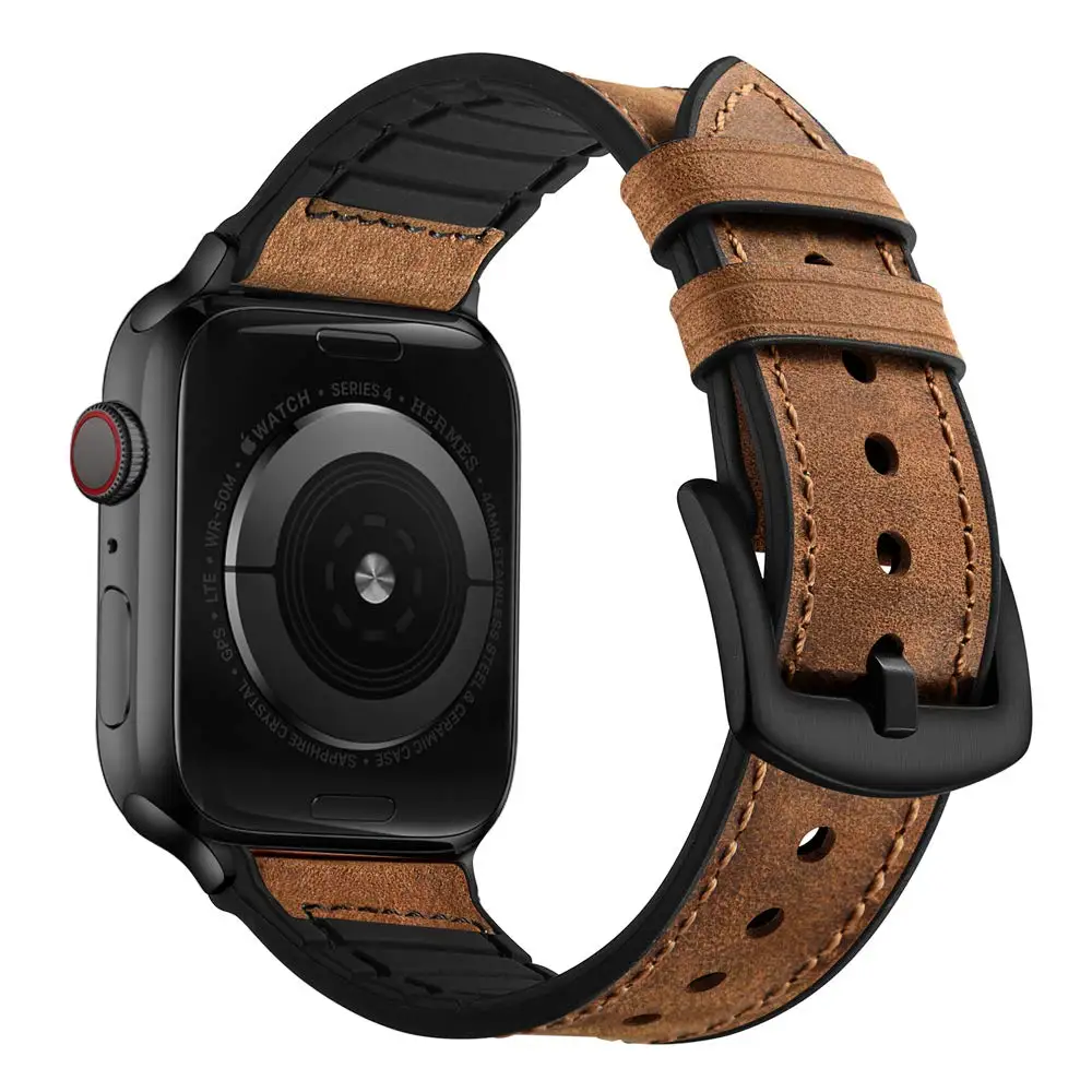 

Ремешок силиконовый + из натуральной кожи для Apple watch band 44 мм 40 мм 42 мм 38 мм, браслет для наручных часов correa iwatch 6 SE 5 4 3 2