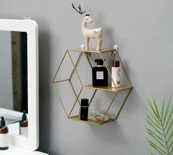 Шестиугольный декоративный висящая настенная полка кованый железная стойка для