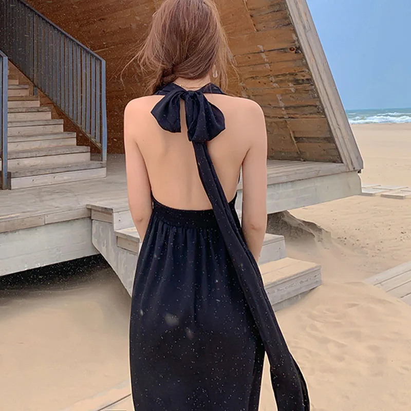 Новинка 2021 модное женское шифоновое платье с открытой спиной женские длинные